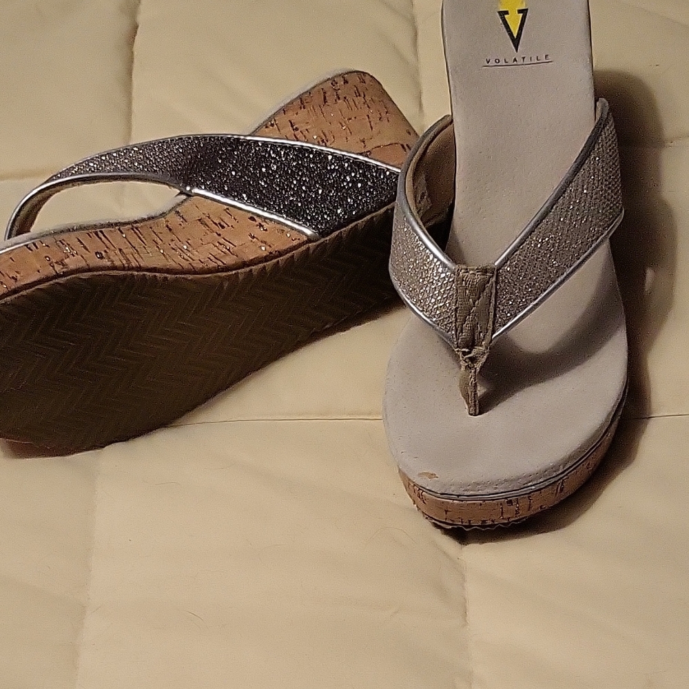 Volatile Glittering Silver Wedge Sandals